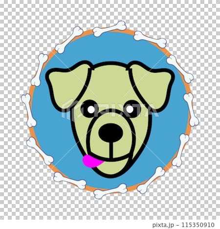 骨の円形飾り枠のついた犬の顔のイラスト 骨の円形飾り枠のついた犬の顔のイラスト 115350910