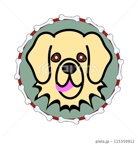 骨の円形飾り枠のついた犬の顔のイラスト 115350912