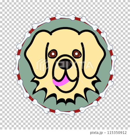 骨の円形飾り枠のついた犬の顔のイラスト 115350912