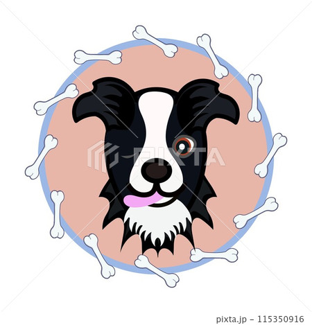 骨の円形飾り枠のついた犬の顔のイラスト 115350916