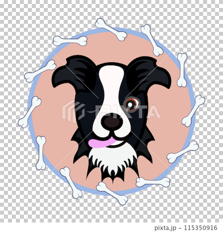 骨の円形飾り枠のついた犬の顔のイラスト 115350916