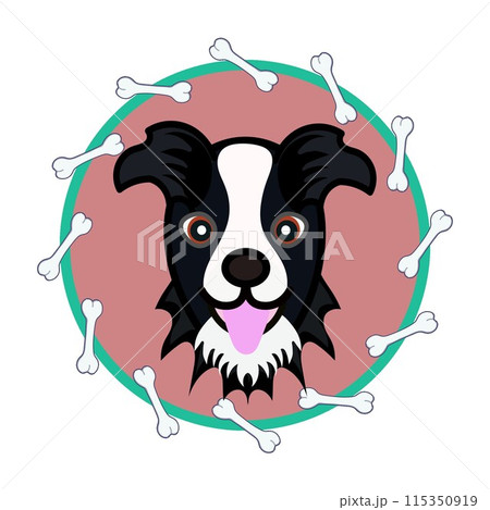 骨の円形飾り枠のついた犬の顔のイラスト 115350919