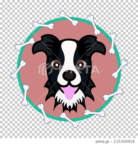 骨の円形飾り枠のついた犬の顔のイラスト 115350919