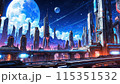 Sci-fi cityscape at night. Futuristic metropolis. AI generated illustration 115351532