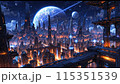 Sci-fi cityscape at night. Futuristic metropolis. AI generated illustration 115351539