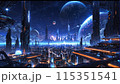 Sci-fi cityscape at night. Futuristic metropolis. AI generated illustration 115351541