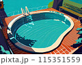 Summer pool vacation at sunny day. AI generated illustration in pop art style. 115351559