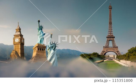 世界中の有名なランドマークのイラスト素材 [115351800] - PIXTA