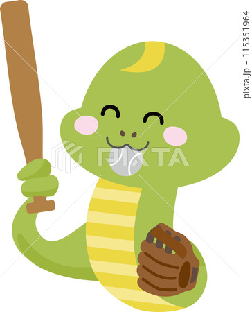野球をプレーする笑顔のヘビのイラスト 野球をプレーする笑顔のヘビのイラスト 115351964