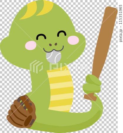 Illustration of a smiling snake playing baseball Illustration of a smiling snake playing baseball 115351965