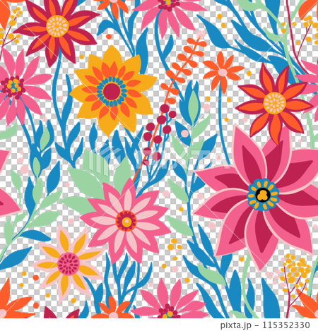 Flower Field Bright Pink, Blue, Mint, Orange, Yellow Colors on Black, Seamless Random Pattern. Great for Textile, Surface, Wallpaper, Wrapping, Fabric, Decor Ornament, Scrapbook Craft Paper. Flower Field Bright Pink, Blue, Mint, Orange, Yellow Colors on Black, Seamless Random Pattern. Great for Textile, Surface, Wallpaper, Wrapping, Fabric, Decor Ornament, Scrapbook Craft Paper. 115352330