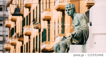 Naples, Campania, Italy. Close Up Of Monument Of King Umberto I Who Ruled Italy From 1878 To 1900. Naples, Campania, Italy. Close Up Of Monument Of King Umberto I Who Ruled Italy From 1878 To 1900. 115352448