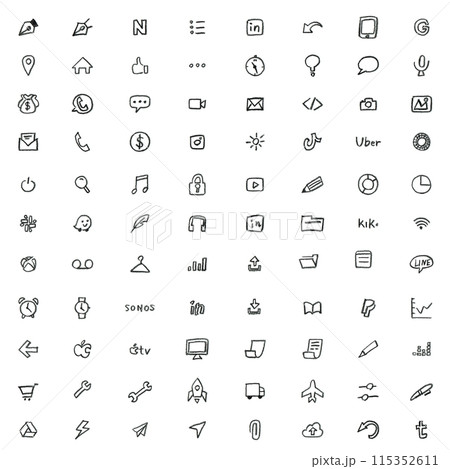 可愛い手描きアイコンのイラストセット 115352611