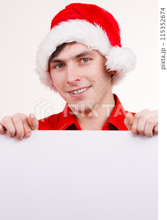 man with blank empty banner board. Christmas man with blank empty banner board. Christmas 115352674