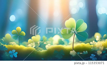 CG背景イラスト　森の新緑イメージ　四つ葉のクローバー 115353071