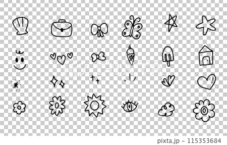 Doodle hand drawn with cute staff. Element of flower, star, sparkle, abstract and nature for illustration 115353684