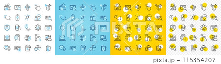 Vector icons set of Presentation board, Chemical formula and Reject file line icons pack for web with 5g internet, Atom core, Environment day outline icon. Petrol station, Transmitter. Vector Vector icons set of Presentation board, Chemical formula and Reject file line icons pack for web with 5g internet, Atom core, Environment day outline icon. Petrol station, Transmitter. Vector 115354207
