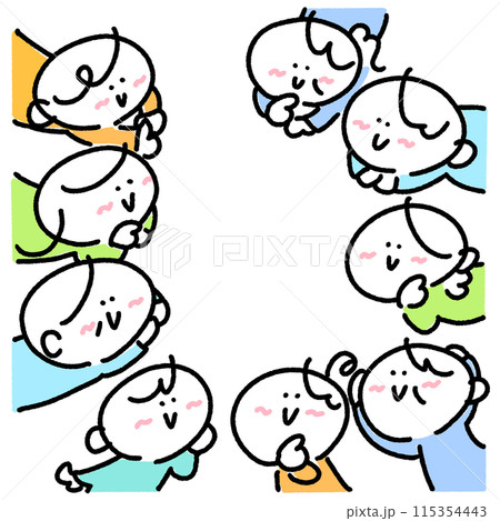 輪になる笑顔の老若男女 円になる 輪になる笑顔の老若男女 円になる 115354443