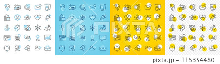Vector icons set of Windy weather, 360 degree and Heartbeat line icons pack for web with Co2 gas, Snowflake, Timer outline icon. Megaphone, Electronic thermometer, Puzzle pictogram. Vector 115354480