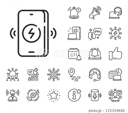 Charge phone sign. Place location, technology and smart speaker outline icons. Wireless charging line icon. Mobile accessories symbol. Wireless charging line sign. Vector Charge phone sign. Place location, technology and smart speaker outline icons. Wireless charging line icon. Mobile accessories symbol. Wireless charging line sign. Vector 115354680
