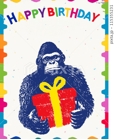ゴリラのシュールなバースデーカードイラストのイラスト素材