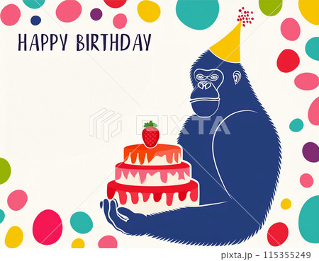 ゴリラのシュールなバースデーカードイラストのイラスト素材