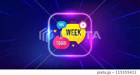 One week offer bubble banner. Neon light frame offer banner. Discount sticker shape. Special offer icon. One week promo event flyer, poster. Sunburst neon coupon. Flash special deal. Vector 115355411