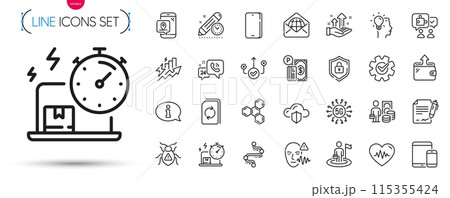 Pack of Voice wave, Cloud protection and Puzzle line icons. Include Delivery online, Money profit, Cogwheel pictogram icons. Pin marker, Shield, Parking payment signs. Phone. Vector Pack of Voice wave, Cloud protection and Puzzle line icons. Include Delivery online, Money profit, Cogwheel pictogram icons. Pin marker, Shield, Parking payment signs. Phone. Vector 115355424