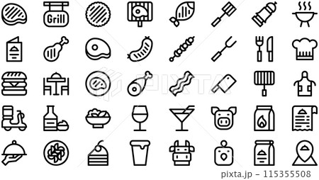 Grill Restaurant Icons collection is a vector illustration with editable stroke. 115355508