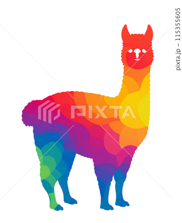 アルパカのカラフルなシルエットのイラスト　白背景の切り抜き 115355605
