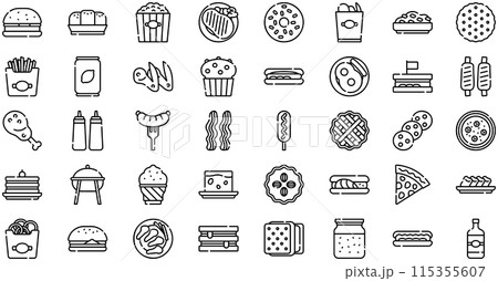 American Food Icons collection is a vector illustration with editable stroke. American Food Icons collection is a vector illustration with editable stroke. 115355607
