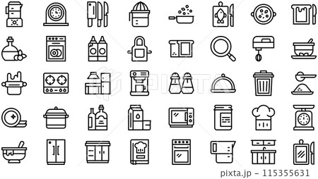 Kitchen Icons collection is a vector illustration with editable stroke. 115355631