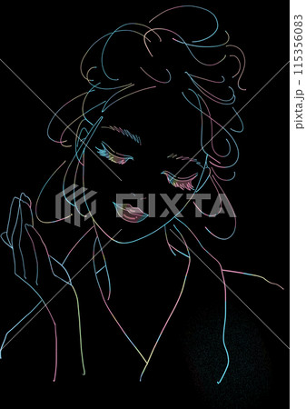 目をつぶったカラフルな線画の女性 目をつぶったカラフルな線画の女性 115356083