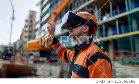 Construction Worker Utilizing Virtual Reality Technology on the Construction Site Construction Worker Utilizing Virtual Reality Technology on the Construction Site 115356169