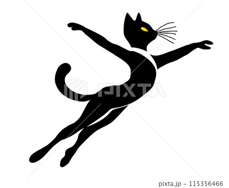 バレエダンサーの黒猫のシルエットのイラスト 白背景の切り抜き バレエダンサーの黒猫のシルエットのイラスト 白背景の切り抜き 115356466
