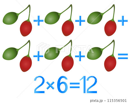 Educational games for children, multiplication action, example with tamarillo fruit. 115356501