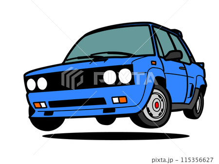 レトロなイタリアンコンパクトカー　ジャンプ　青色　自動車イラスト 115356627