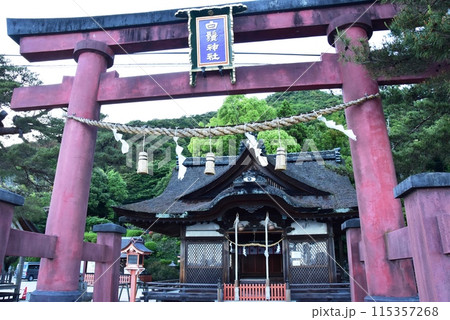 滋賀県高島市 白髭神社の鳥居と拝殿 滋賀県高島市 白髭神社の鳥居と拝殿 115357268