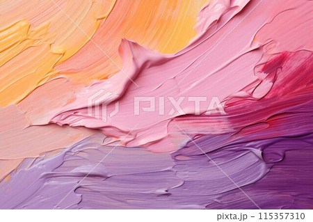 立体的な油絵・抽象背景バナー）薄紫・オレンジ・ピンクの厚塗り。AI生成画像 115357310