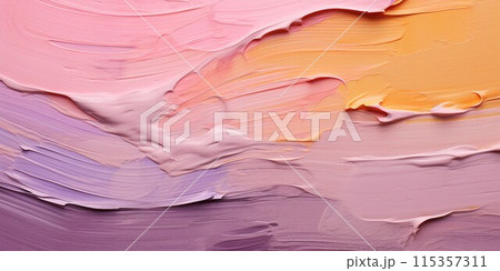立体的な油絵・抽象背景横長バナー）薄紫・オレンジ・ピンクの厚塗り。AI生成画像 115357311