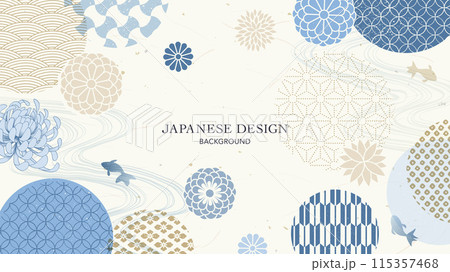 クールな和柄と花の背景／納涼イメージ 115357468