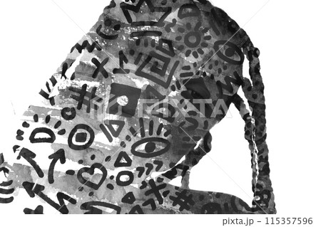 A female portrait silhouette in a balck and white artistic paintography 115357596