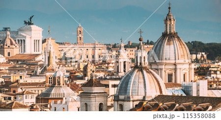 Rome, Italy. Cityscape With Such Famous Churches As Sant'agnese, Santa Maria Della Pace, St. Salvatore At The Laurels 115358088