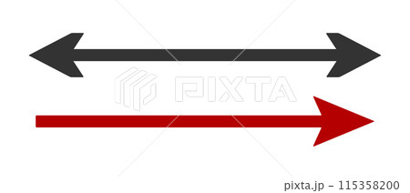 Long horizontal arrow. Black, red straight double arrow. Vector icon. 115358200
