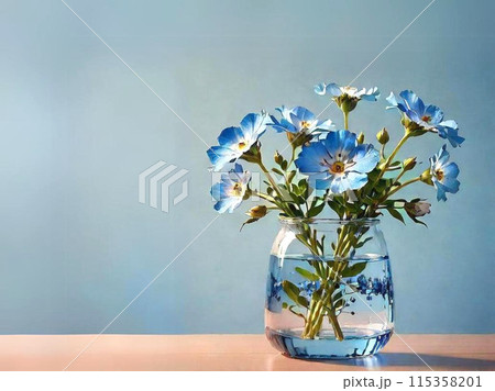 花瓶に活けた青い花 115358201