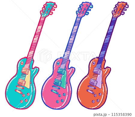 カラフルなエレキギターのイラスト 115358390