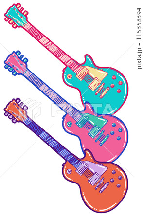 カラフルなエレキギターのイラスト 115358394