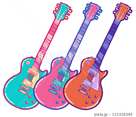 カラフルなエレキギターのイラスト 115358395