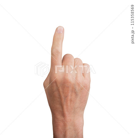 Hand pointing up with index finger, isolated on white. Gesture indicating touch or selection, ideal Hand pointing up with index finger, isolated on white. Gesture indicating touch or selection, ideal 115358569