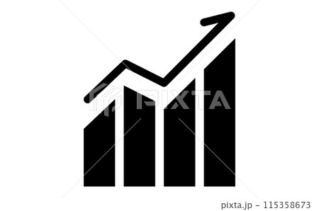上昇する棒グラフの黒のシルエットアイコン 115358673